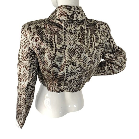 Shein Brown Ivory Metallic Cropped Jacket Short Top Polyester Womens Size Medium - Picture 5 of 9